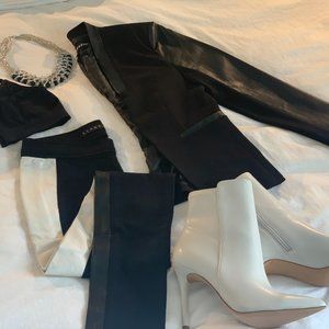 Stylish Black Blazer with Faux Leather Accents